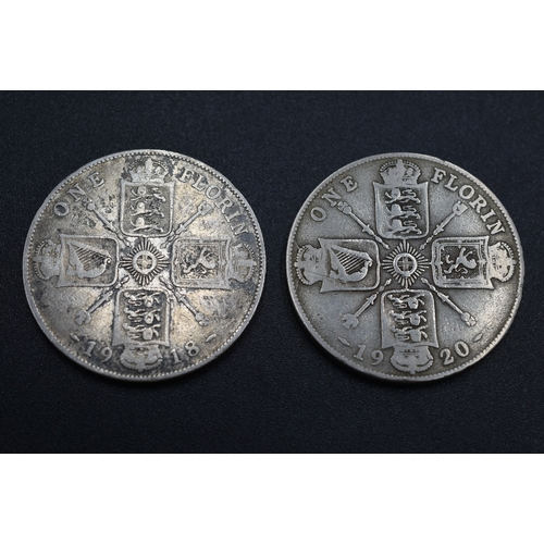 44 - Silver - George V - One Florin x2 - 1918 & 1920