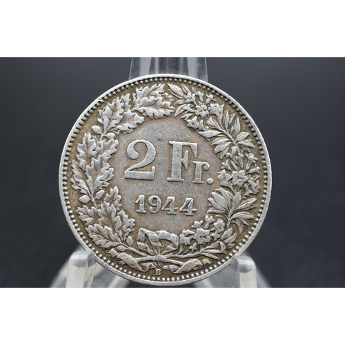 5 - Swiss Silver 1944 2 Franc Coin