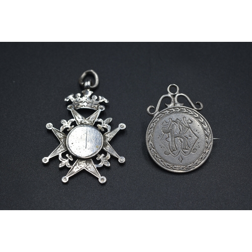 72 - Hallmarked Birmingham Medallion and a Silver Shilling Brooch