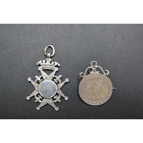 72 - Hallmarked Birmingham Medallion and a Silver Shilling Brooch