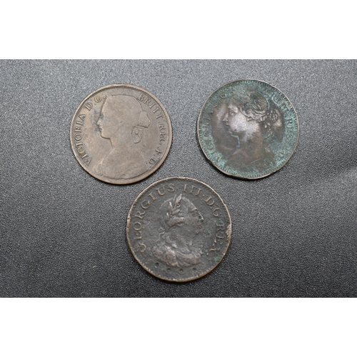 14 - Three Farthings to include Victoria 1885 & 1860 and an Irish Farthing George III 1806