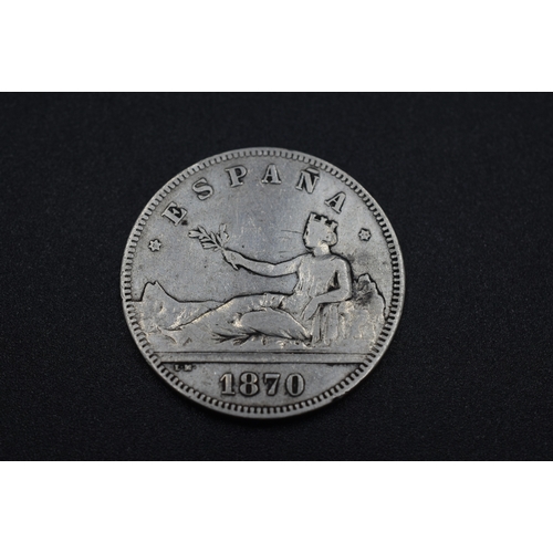 5 - Silver Spanish 1870 2 Pesetas