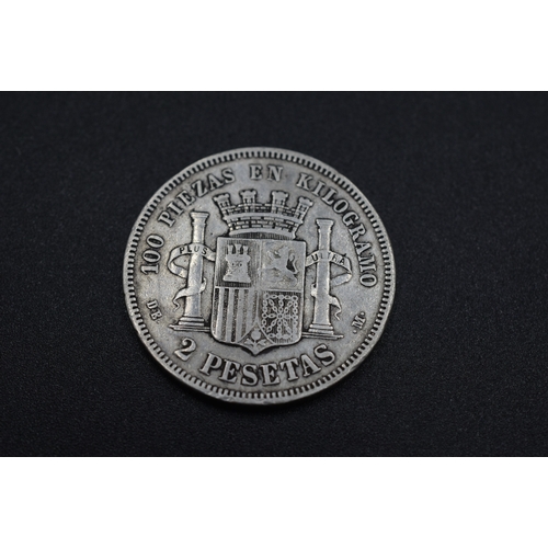 5 - Silver Spanish 1870 2 Pesetas