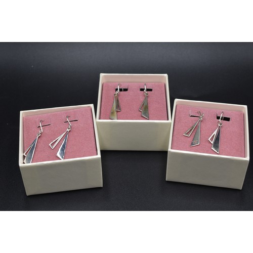 45 - Silver 925 Three Drop Earrings Complete with Presentation Boxes