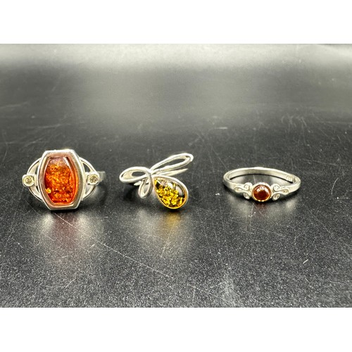 53 - Three Silver 925 Amber Rings