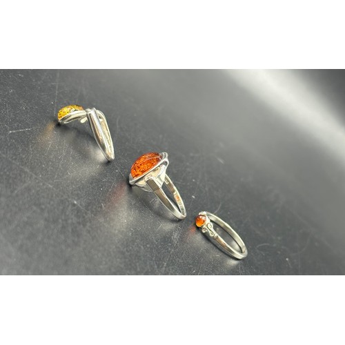 53 - Three Silver 925 Amber Rings