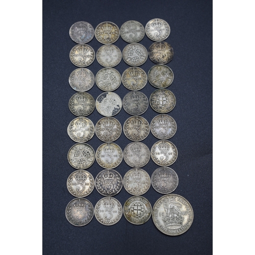 48 - Mixed Selection of Silver Coinage to include Three Pence Pieces and a Shilling