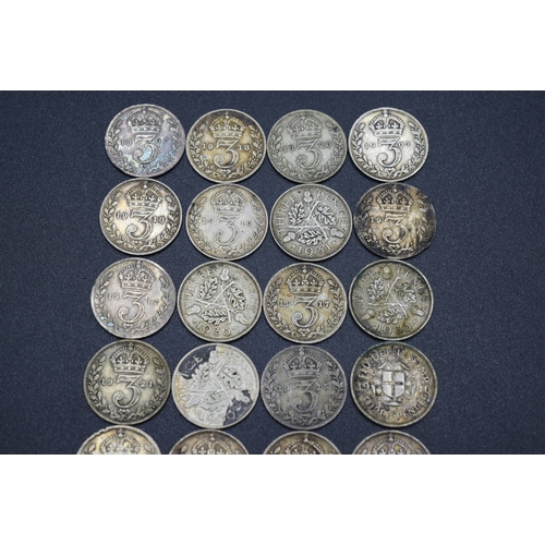 48 - Mixed Selection of Silver Coinage to include Three Pence Pieces and a Shilling