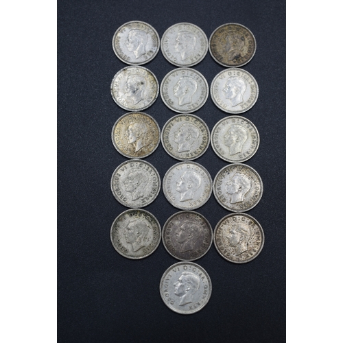 50 - Selection of Silver George VI Three Pence Pieces