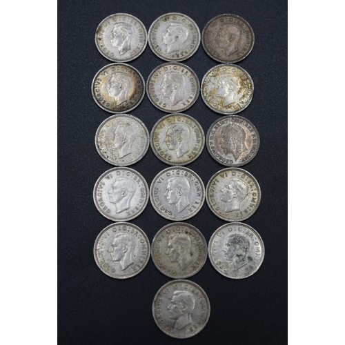 52 - Selection of Silver George VI Three Pence Pieces