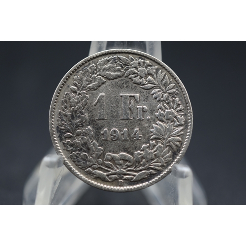 7 - Swiss 1914 Silver One Franc Coin