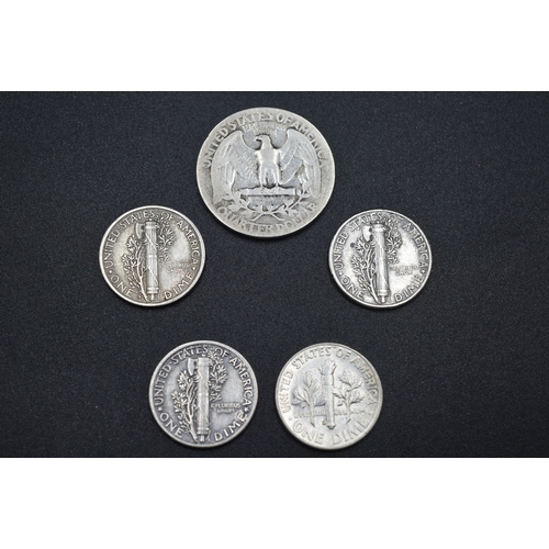 8 - Five USA Silver Coins (1940 Qtr., and Four Dimes)