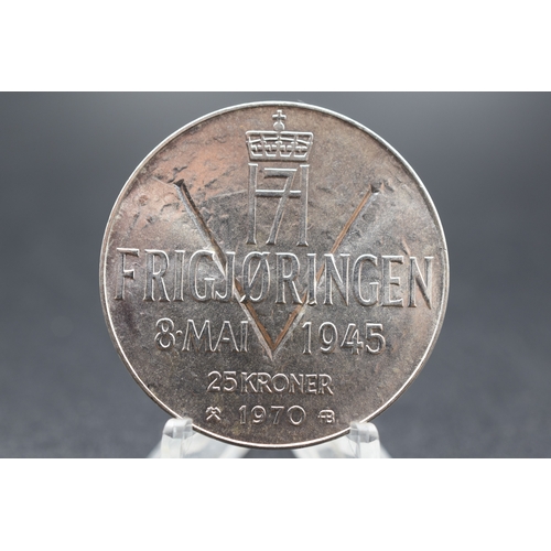 2 - Silver 1970 Norwegian 25 Kroner