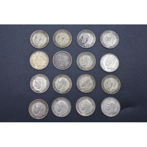 31 - Selection of 16 Various Silver Three Pence Coins (Various Dates)