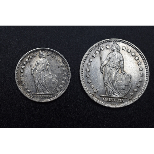 5 - Silver 1952 Swiss 1 Franc and a Silver 1936 Half Franc