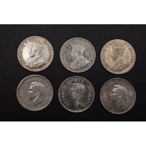 7 - Six South African Silver Three Pence Coins