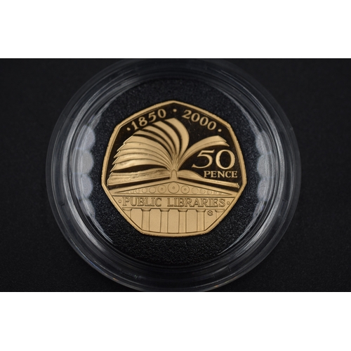 36 - 22ct Gold - Proof British 50p -  Public Libraries - Royal Mint - UK 2000 - (168/2000)  
Complete wit... 