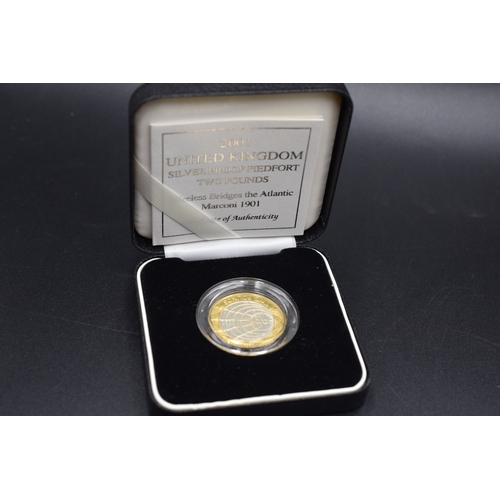 39 - Royal Mint - 2001 Marconi First Wireless Transmission Two Pound Silver Proof Coin - 1901 - Complete ... 