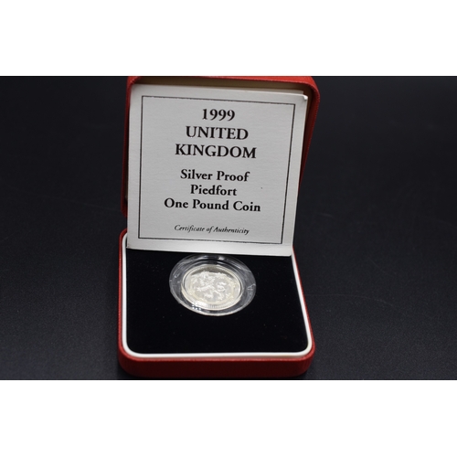 40 - Royal Mint - Silver Proof Piedfort - One Pound Coin - 1999 - Complete with COA and Presentation Box