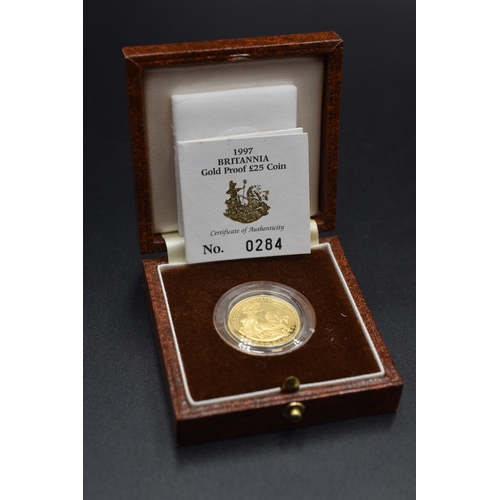 41 - Britannia 22ct Gold - Proof £25 Coin - Royal Mint - 1997 - (284/2500)
Complete with COA and Presenta... 