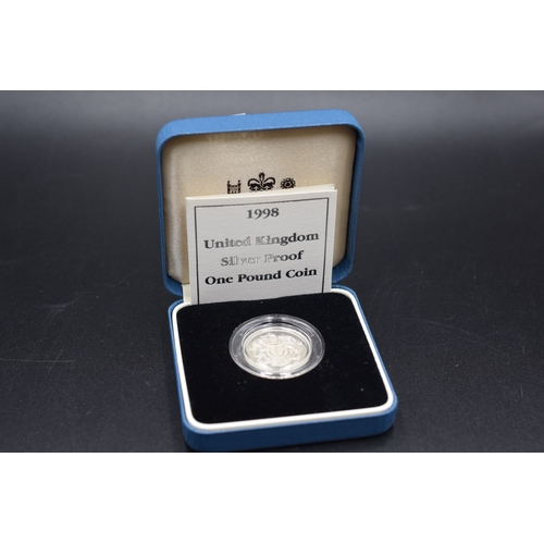 50 - Silver Proof - One Pound Coin - 1998 - Complete with Presentation Box and COA