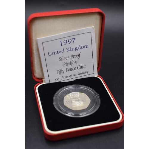 51 - Silver Proof Piedfort - Fifty Pence Piece - 1997 - Complete with COA and Presentation Box