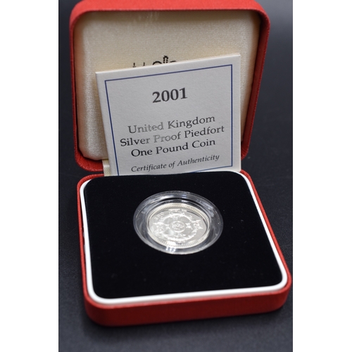 56 - Silver Proof Piedfort - One Pound Coin - 2001 - Complete with Presentation Box and COA