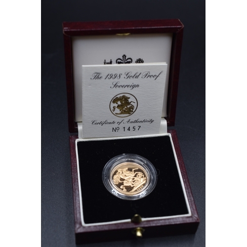 58 - Gold Proof 22ct Sovereign - 1998 - (1457/10000)
Complete with Presentation Box and COA