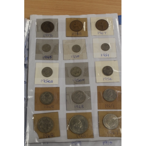 44 - Folder Full of Coins to Include Six Pence Pieces, Shillings, Farthings, Half Pennies, Pennies, Half ... 