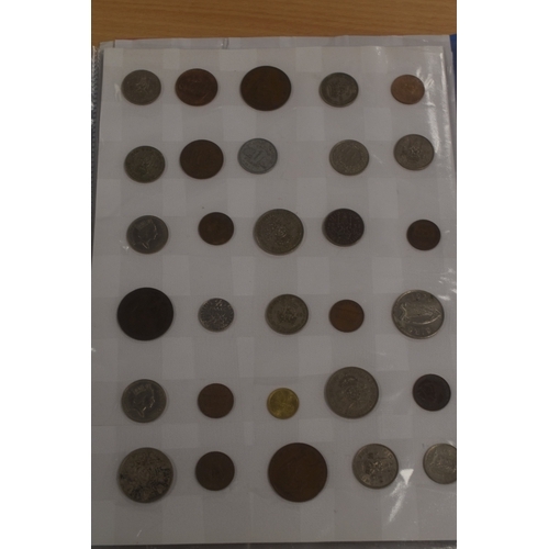 44 - Folder Full of Coins to Include Six Pence Pieces, Shillings, Farthings, Half Pennies, Pennies, Half ... 