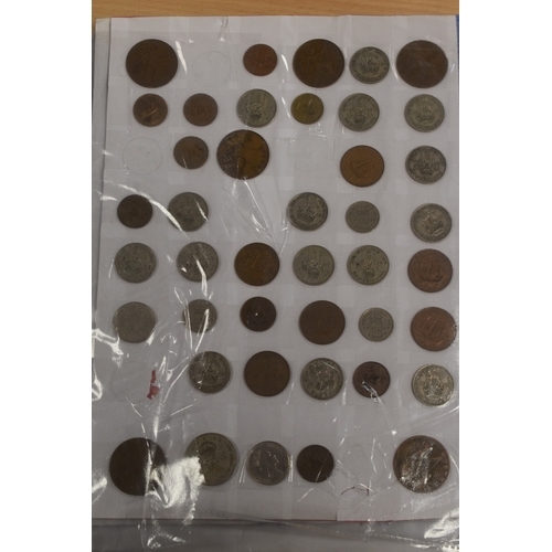 44 - Folder Full of Coins to Include Six Pence Pieces, Shillings, Farthings, Half Pennies, Pennies, Half ... 