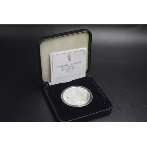 24 - Solid Silver Proof £5 Coin - Elizabeth 90th Birthday - 315/699 - 2016