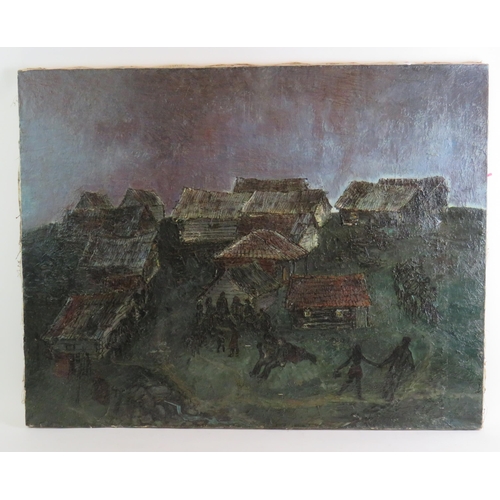 557 - Russian School (20th Century) - 'Evening in Tbatana', oil on canvas, heavily inscribed verso, 70cm x... 