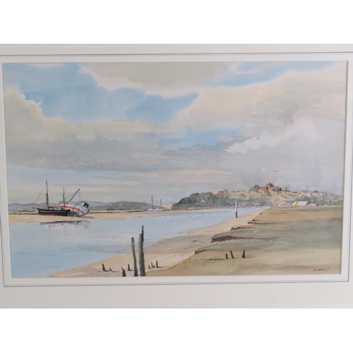 559 - David Addey (b. 1933) - 'Below Rye', watercolour, signed, label verso dated 1999, 26cm x 41cm, frame... 