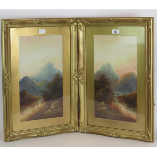 560 - British School (c.1880/1920) - 'Mountainous River Landscapes', a pair, oils, 45cm x 25cm, inset orna... 