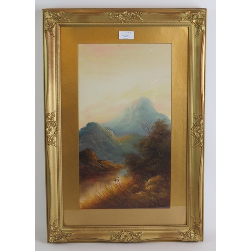 560 - British School (c.1880/1920) - 'Mountainous River Landscapes', a pair, oils, 45cm x 25cm, inset orna... 