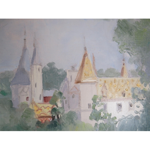 566 - French School (20th century) - 'Chateau de la Rochpot', oil on canvas, indistinctly signed, inscribe... 