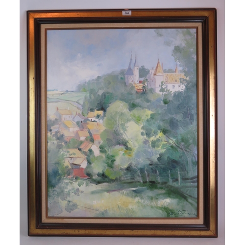 566 - French School (20th century) - 'Chateau de la Rochpot', oil on canvas, indistinctly signed, inscribe... 