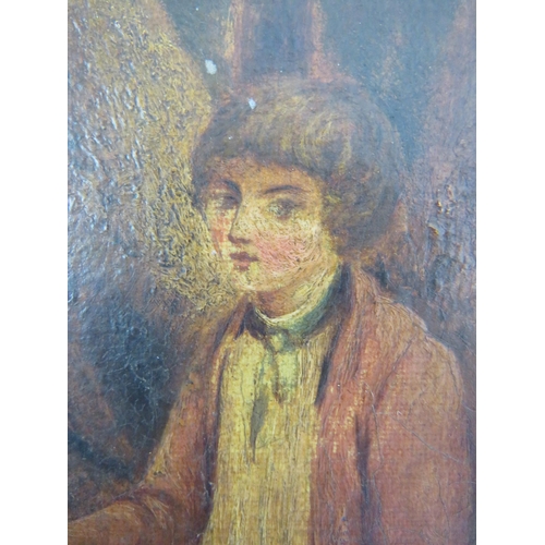 569 - British School (19th Century) - 'Boy Sitting in the Woods', oil on board, 25cm x 18cm, unframed.
Con... 