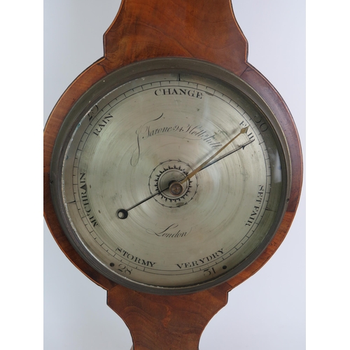 104 - A 19th Century mahogany cased wheel barometer by J Farone Holborn Hill London. Overall height 98cm. ... 