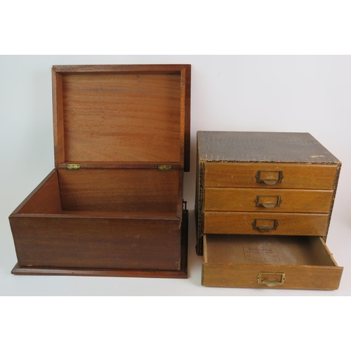 105 - A hardwood fitted work box containing shoe and leather working accessories, a four drawer stationery... 