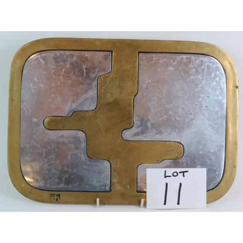 11 - A rare David Marshall Disenos Spanish Brutalist brass and aluminium tray or table mat with leather b... 