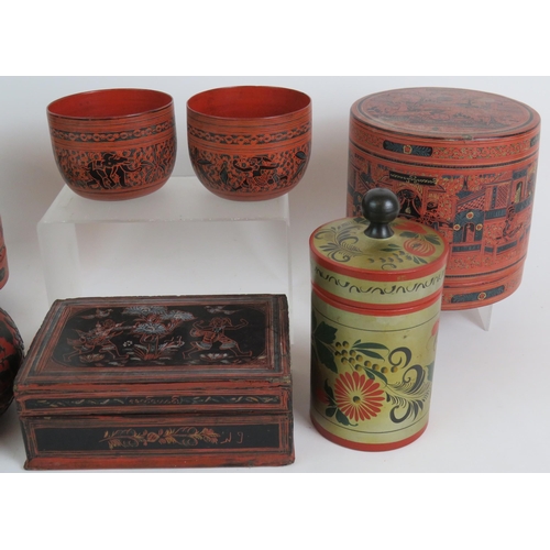 113 - Seven pieces of Far Eastern highly decorated lacquer ware including boxes and bowls. (7). Condition ... 