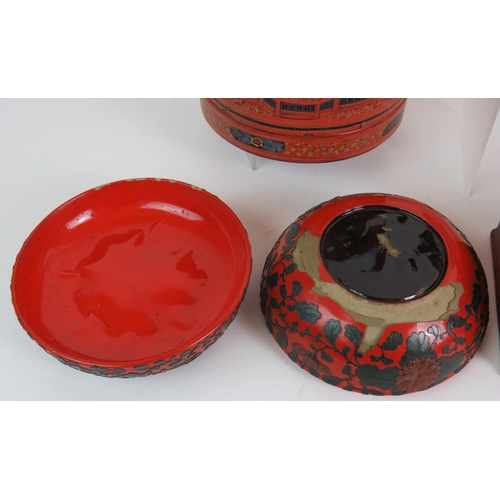 113 - Seven pieces of Far Eastern highly decorated lacquer ware including boxes and bowls. (7). Condition ... 