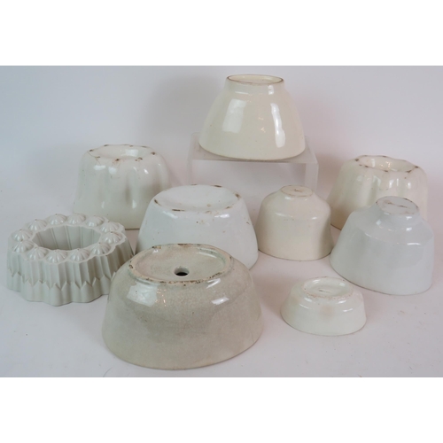 118 - A collection of nine antique white porcelain jelly moulds including Copeland, Shelley & Wedgwood. La... 