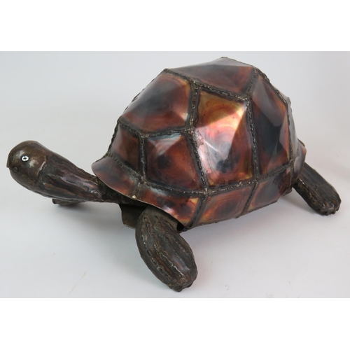 120 - A contemporary steel art model of a tortoise (33cm) and a similar model of a Kingfisher on a branch ... 