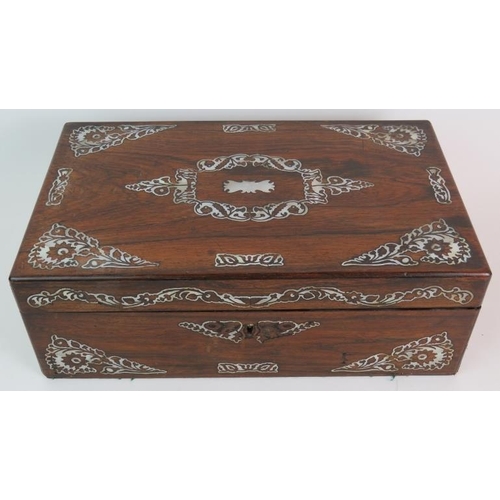 135 - A 19th Century rosewood work box with mother of pearl decoration to lid and front. 40cm x 24cm x 14c... 