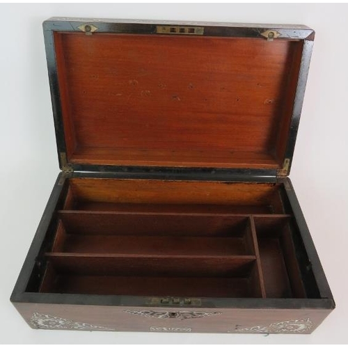 135 - A 19th Century rosewood work box with mother of pearl decoration to lid and front. 40cm x 24cm x 14c... 