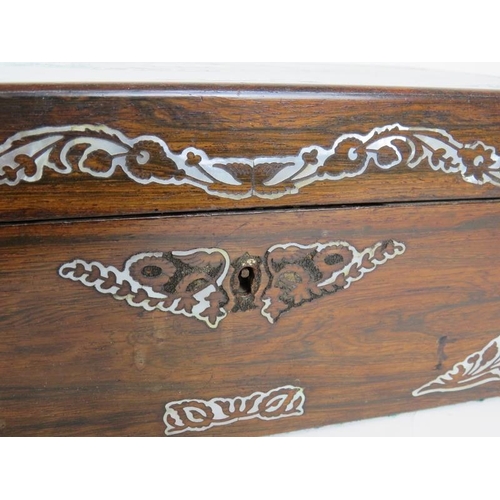 135 - A 19th Century rosewood work box with mother of pearl decoration to lid and front. 40cm x 24cm x 14c... 