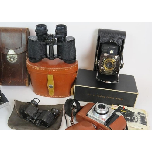 136 - Five vintage photographic cameras including an Eastman Kodak IA folding pocket and an AGFA standard ... 